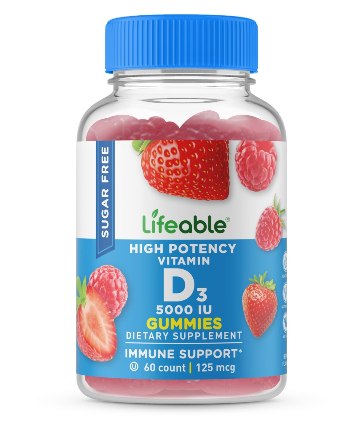 Sugar Free Vitamin D 5,000 Iu Gummies - Bone Health And Immunity - Great Tasting Natural Flavor, Dietary Supplement Vitamins - 60 Gummies - O