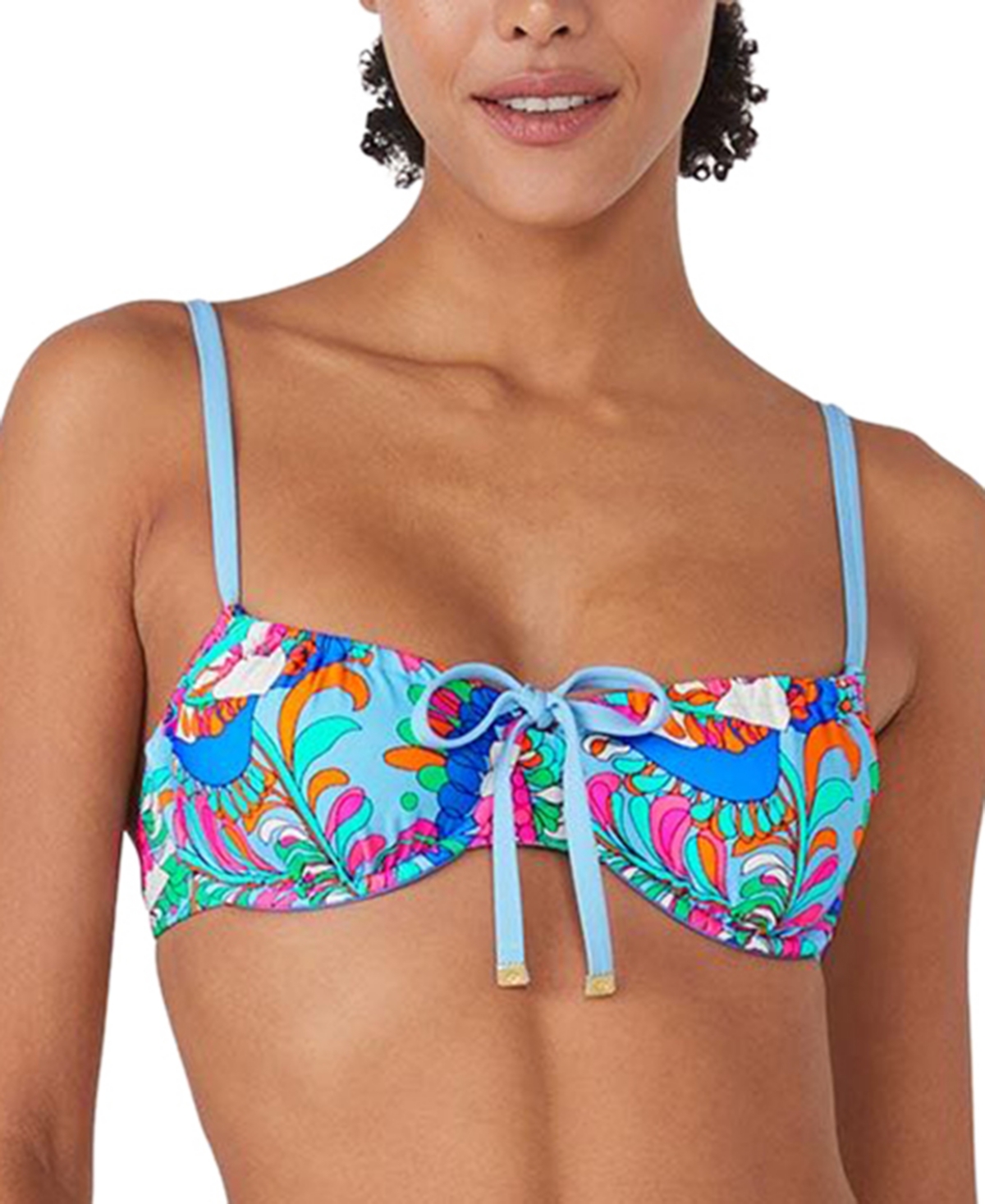 Shop Kate Spade Women's Printed Cinch-front Bikini Top In Spring Water