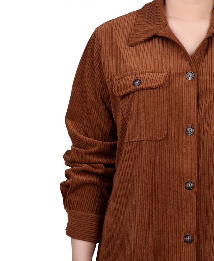 NY Collection Women's Long Sleeve Corduroy Shirt Jacket - Macy's