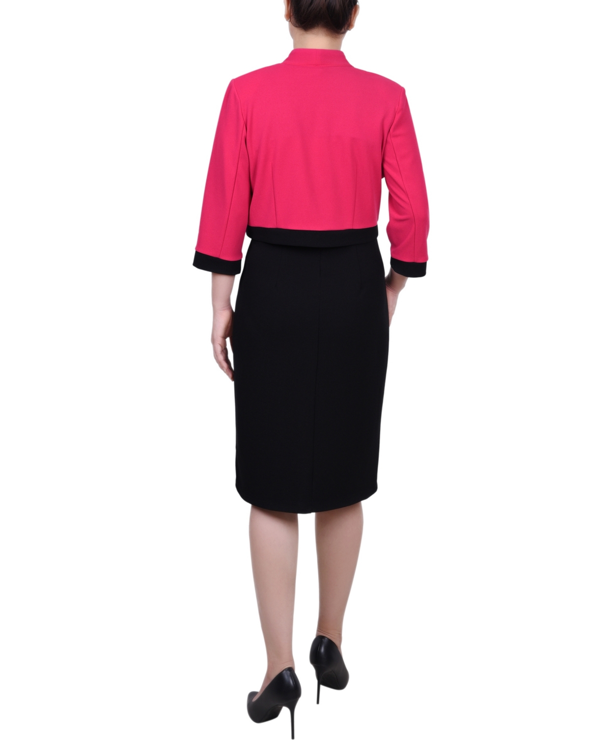 Ny Collection Women's 3/4 Sleeve Colorblocked Dress, 2 Piece Set - Pink