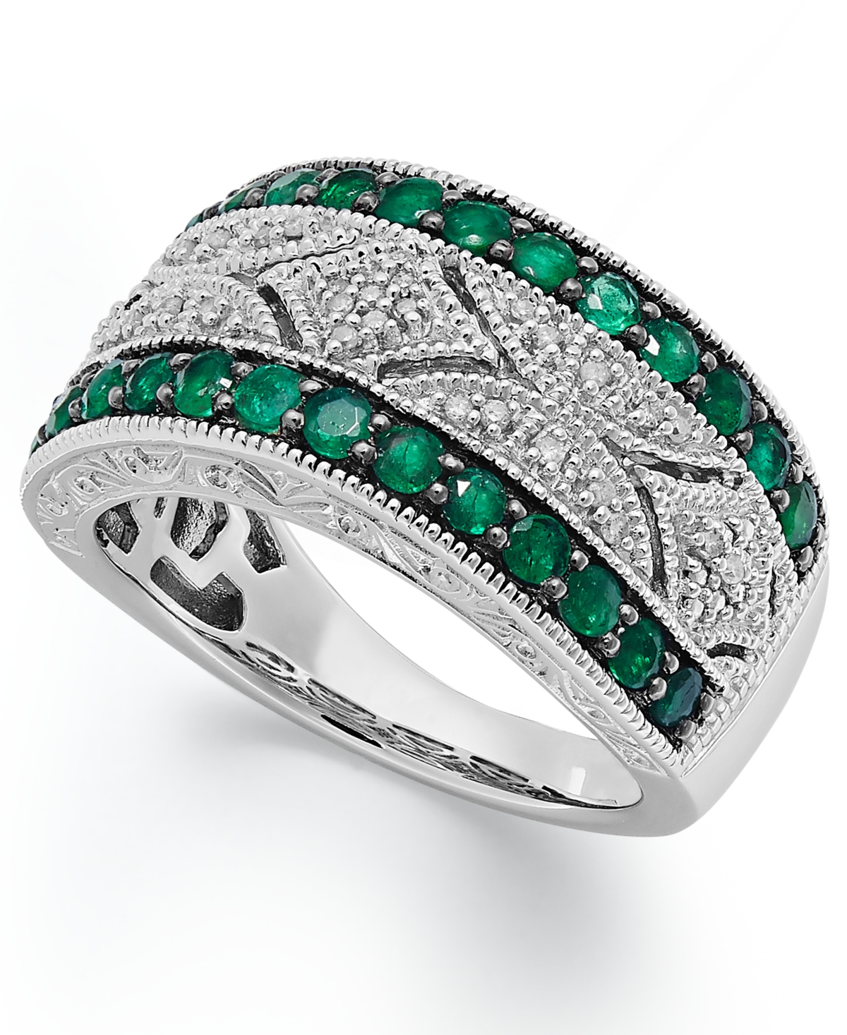 Sapphire (1 ct. t.w.) and Diamond (1/10 ct. t.w.) Ring in Sterling Silver (Also Available and Ruby) - Emerald