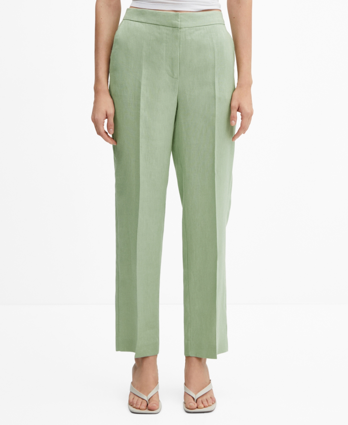Shop Mango Women's Linen Straight Pants In Pastel Green