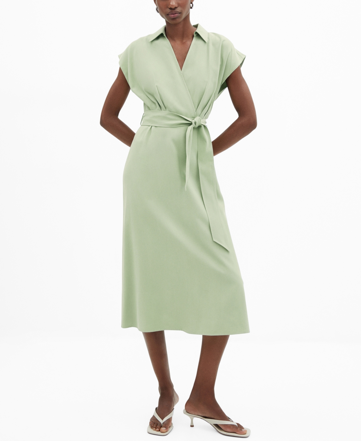 Shop Mango Women's Belt Wrap Dress In Green Apple