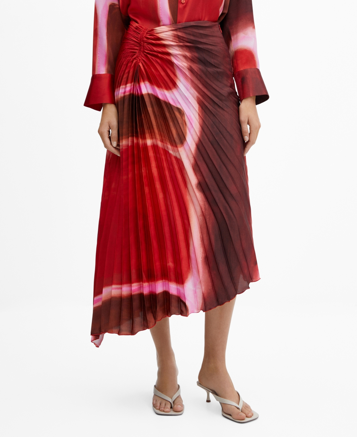 Shop Mango Women's Tie-dye Pleated Skirt In Red