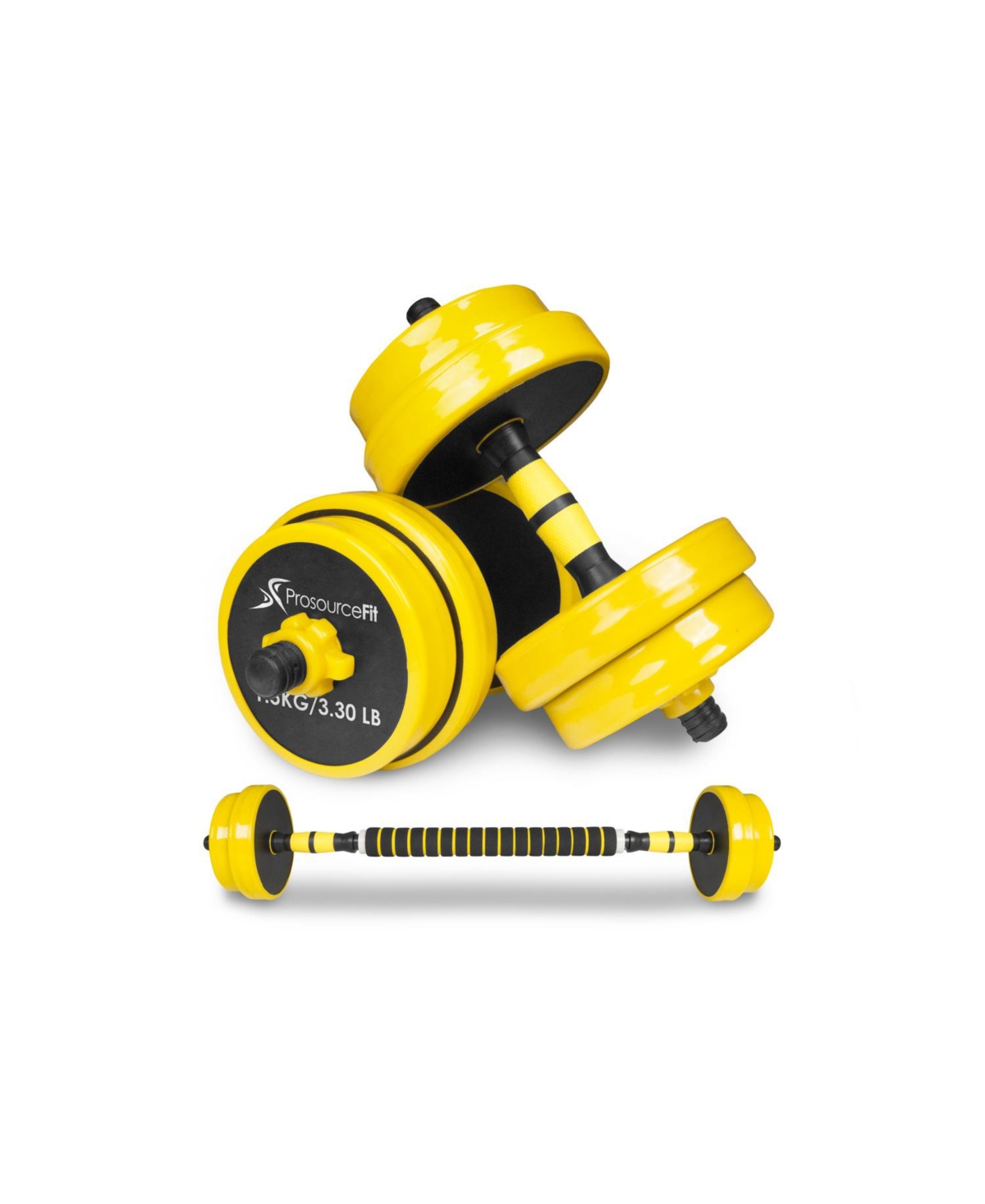 Adjustable Dumbbells and Barbell Set, 33lb - Black/yellow