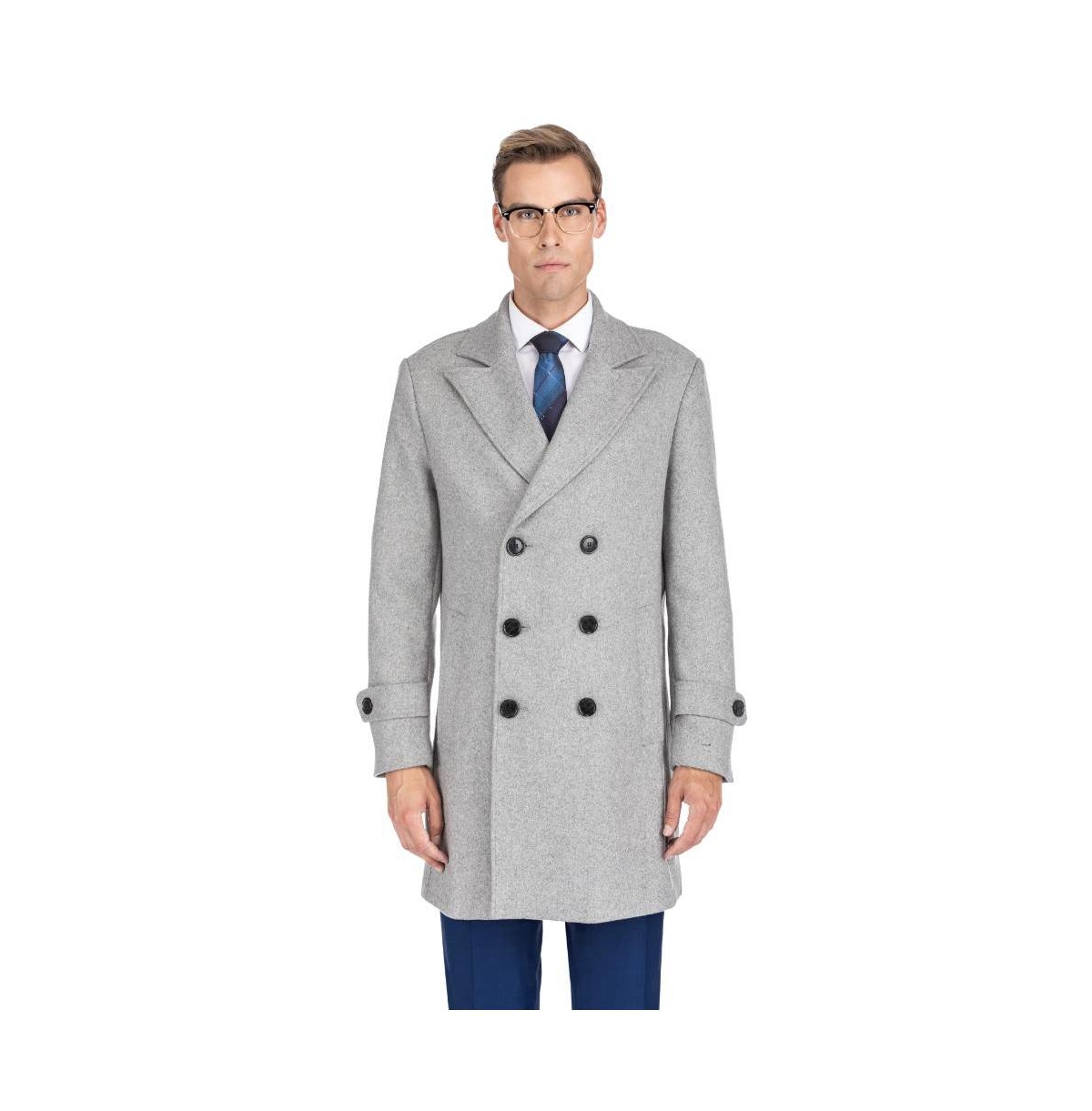 Brave man Men's Double Breasted Pea Coat Wool Blend Dress Pea coat - Light grey