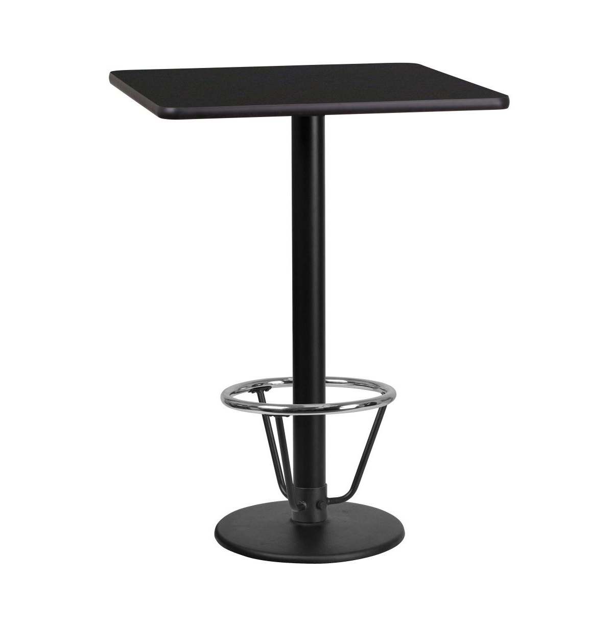 Emma+oliver 24" Square Laminate Bar Table With 18" Round Foot Ring Base In Black