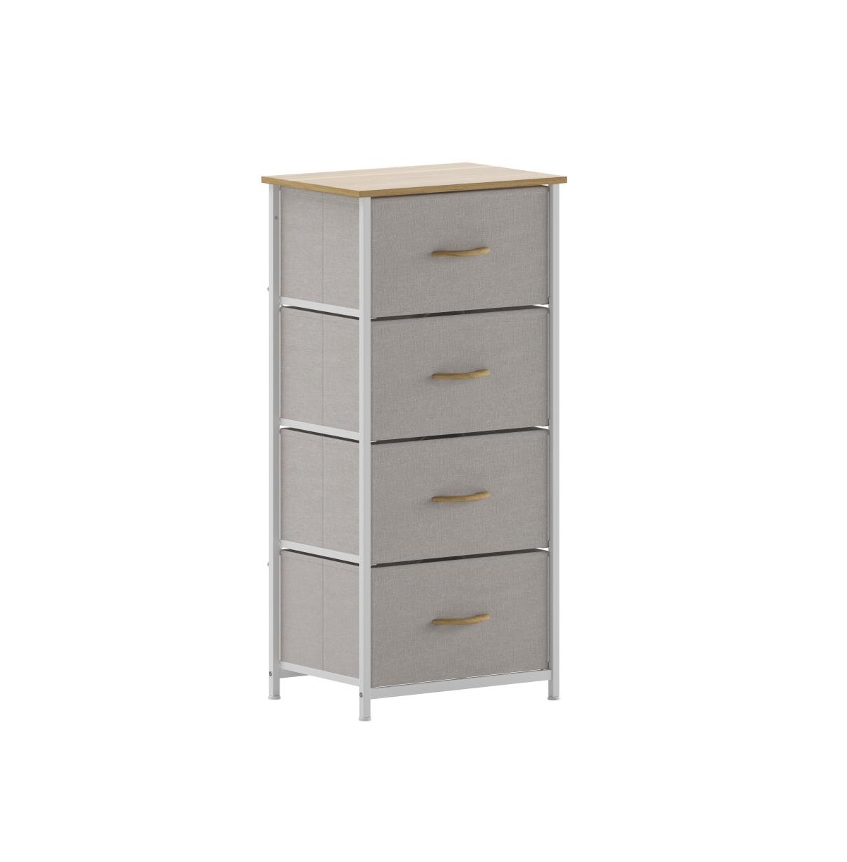 Marley 4 Drawer Storage Dresser With Cast Iron Frame, Wood Top And Easy Pull Fabric Drawers With Wooden Handles -white frame