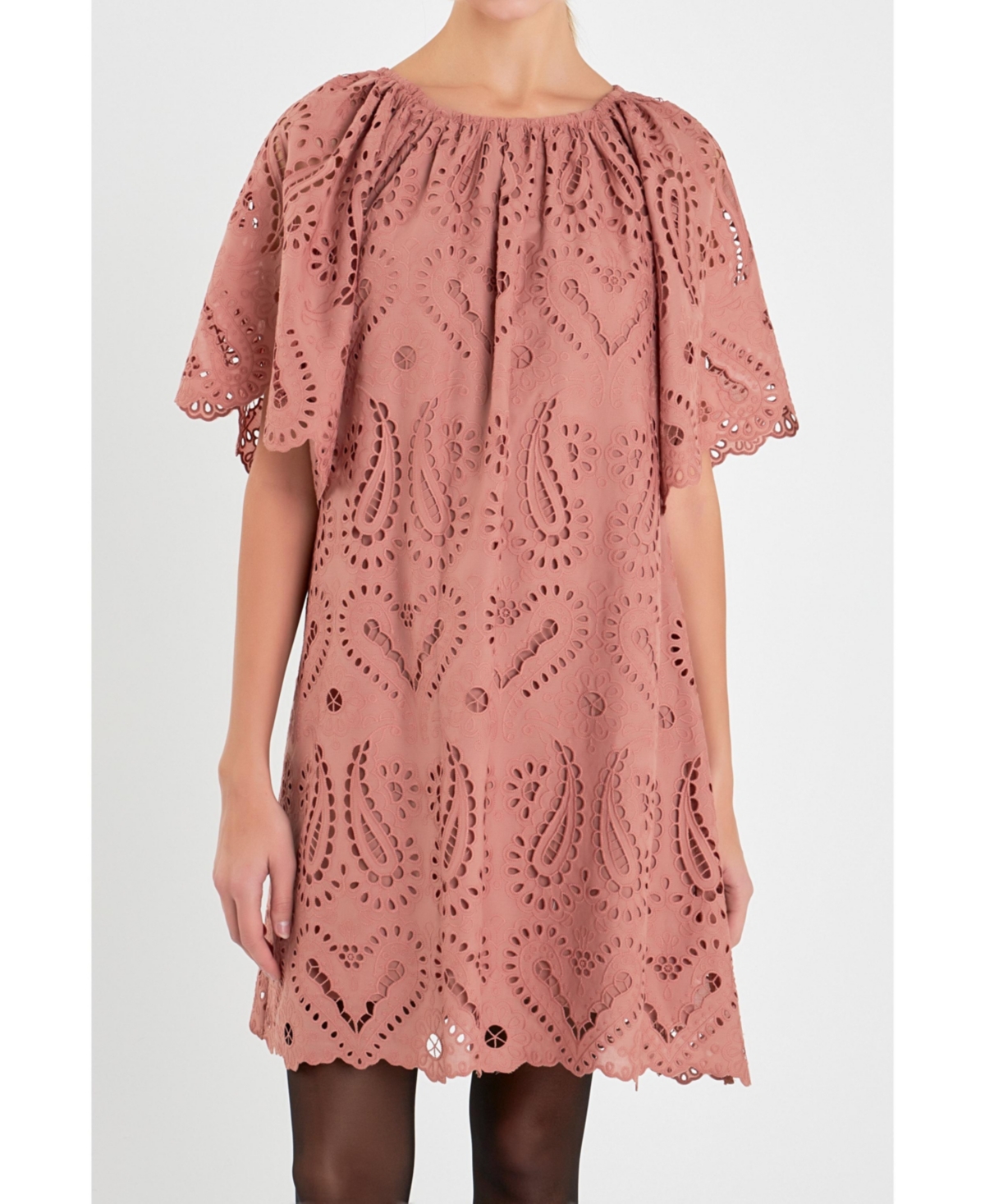 Women's Paisley Embroidered Mini Dress - Camel
