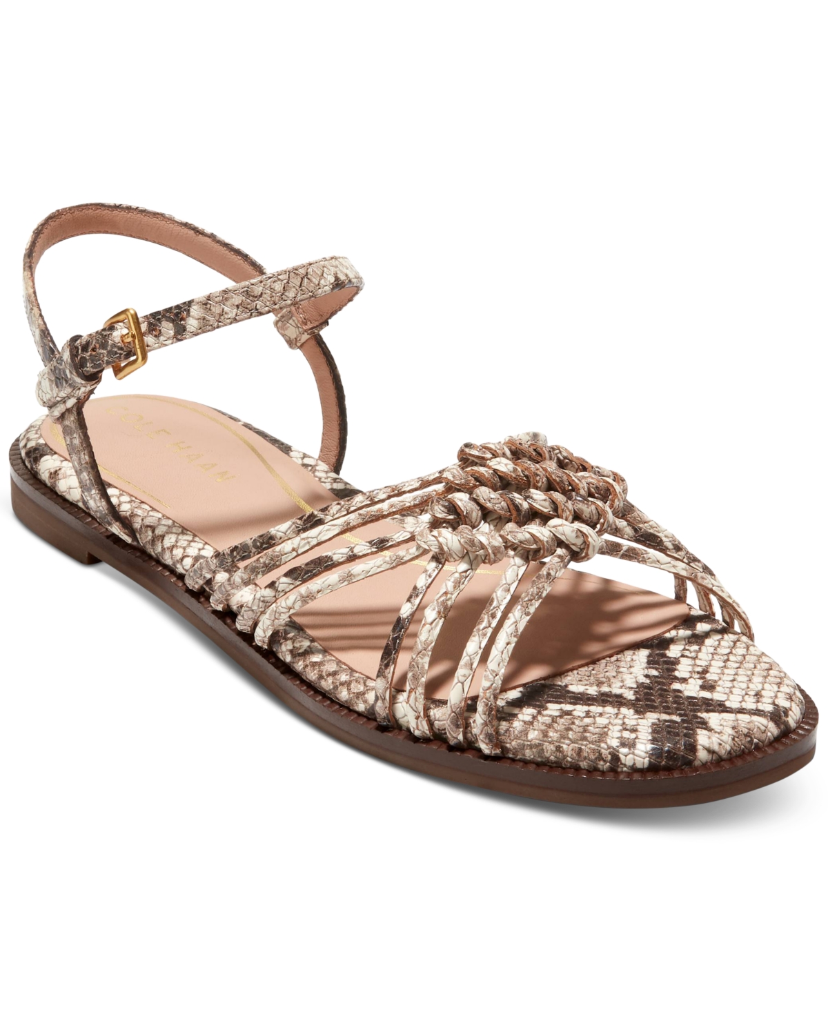 Shop Cole Haan Women's Jitney Ankle-strap Knotted Flat Sandals In Sandollar Soho Snake Print Leather