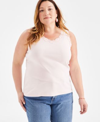 売れ筋商品|||スタイルアンドコー カットソー トップス レディース Plus Size Lace-Trimmed Tank Top, Exclusively at Macy's Abyss Blue Style & Co Women's Lace-Trim Cotton Tank Top, Exclusively at