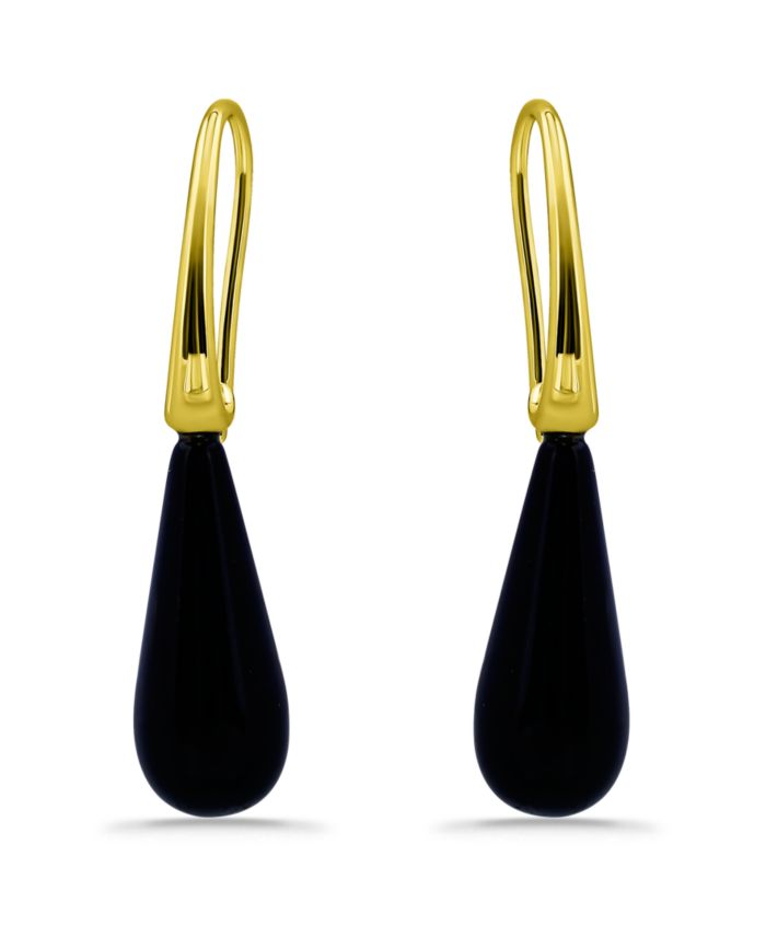 14K Gold or Silver Plated Genuine Stone Teardrop Earrings