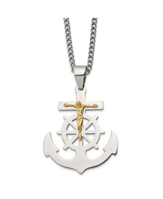 Chisel Yellow IP-plated Mariner's Cross Pendant Curb Chain Necklace ...