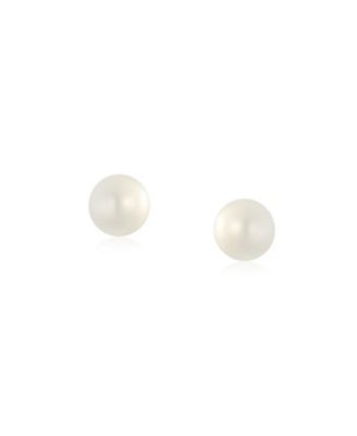 Tiny Minimalist CZ Accent14K Freshwater Cultured Pearl Stud Earrings Secure Screw Back