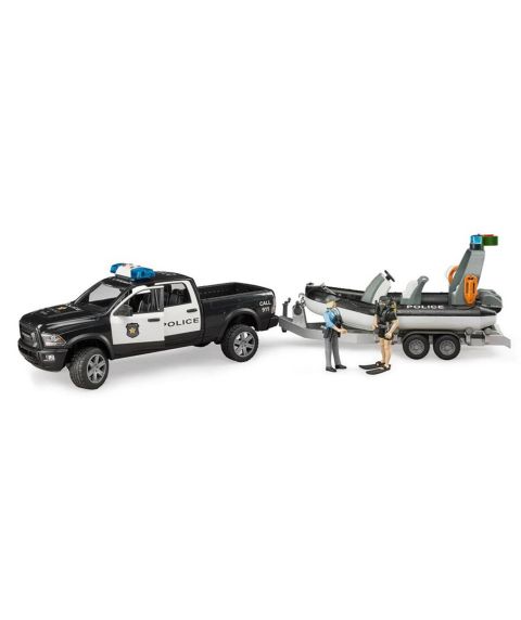 Детские игрушки Bruder 1/16 Ram 2500 Police Pickup Truck with Lights and Sounds, Trailer and Boat, Multi-Piece Set