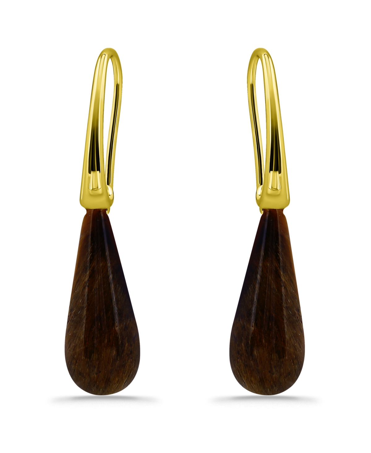 Macy's 14k Gold Plated Multi Genuine Stone Teardrop Earrings In Tigers Eye