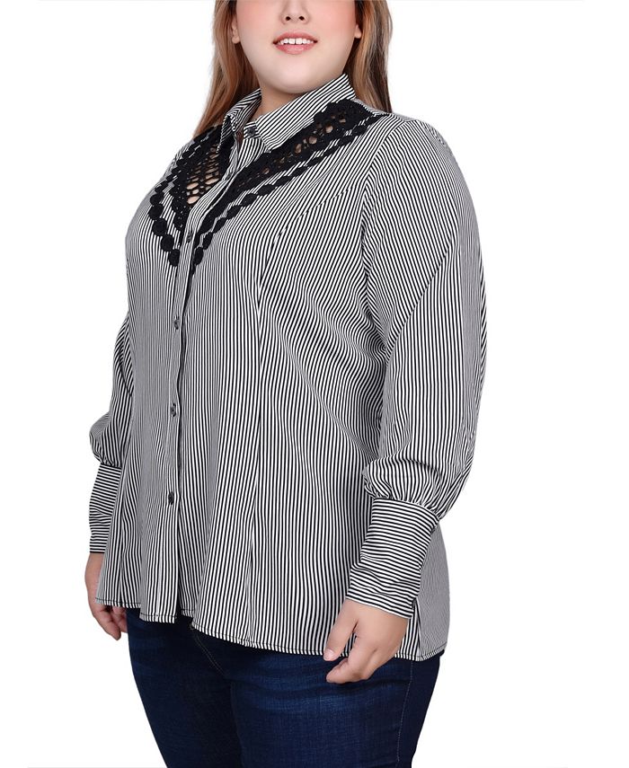 NY Collection Long Sleeve Blouse With Crochet Trim main image 1