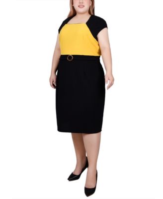 Plus Size 3/4 Sleeve Colorblocked Dress, 2 Piece Set