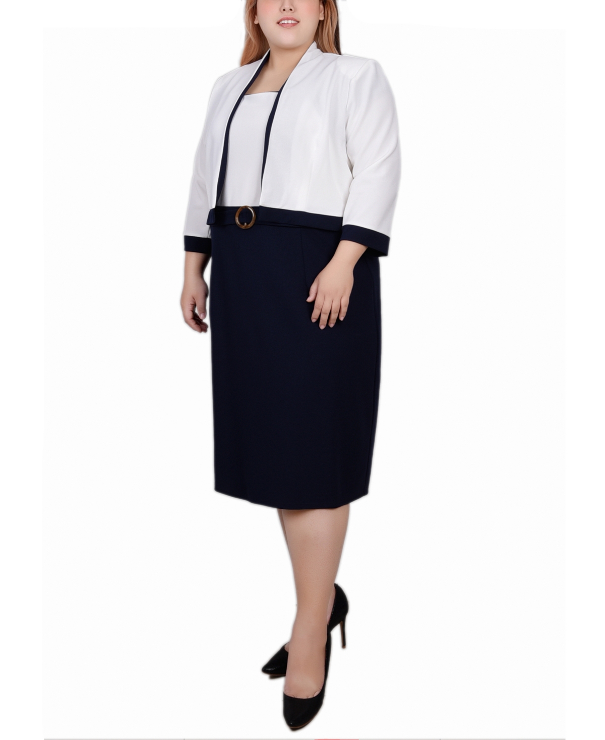 Ny Collection Plus 3/4 Sleeve Colorblocked Dress, 2 Piece Set