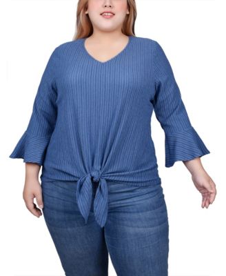 Plus Size 3/4 Bell Sleeve Textured Knit Top