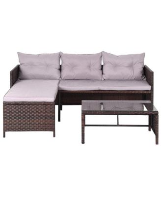 Outdoor Rattan Wicker Sofa Set 3 Piece Patio Conversation Furniture