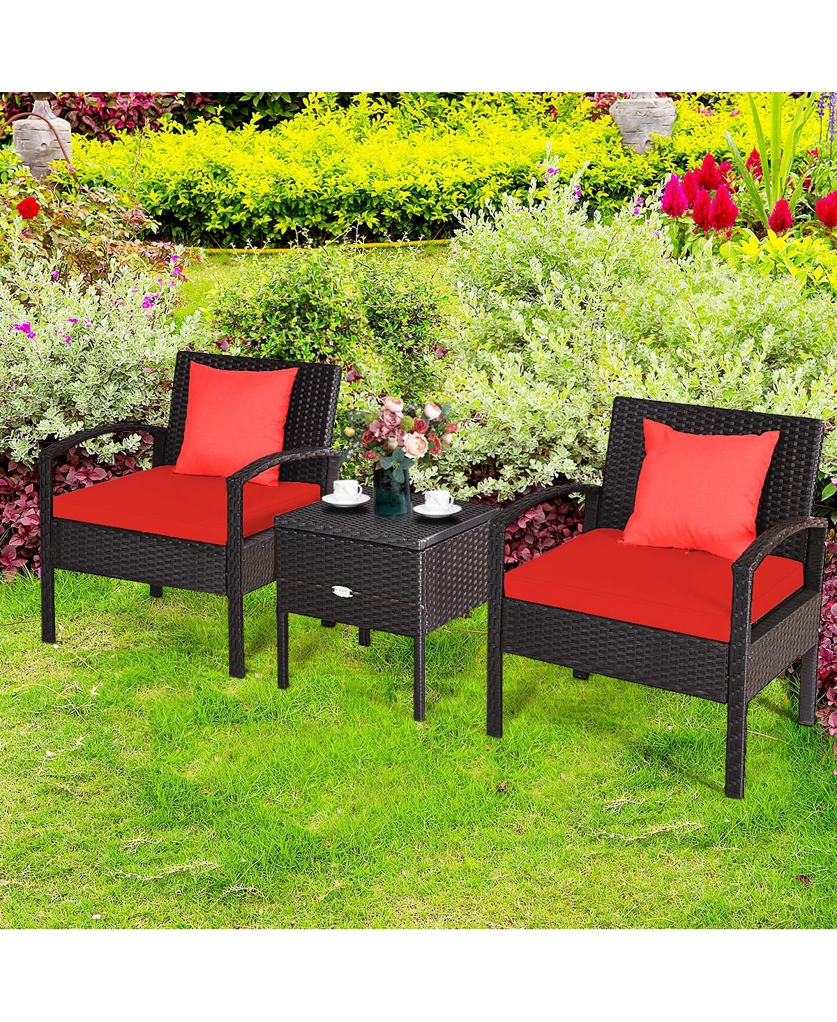 3 Piece Pe Rattan Wicker Sofa Set with Washable and Removable Cushion for Patio