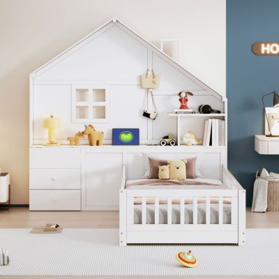 Twin House Bed Window, Drawers, Shelves, USB