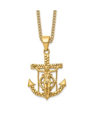 Chisel Yellow IP-plated Mariner's Cross Pendant Curb Chain Necklace ...