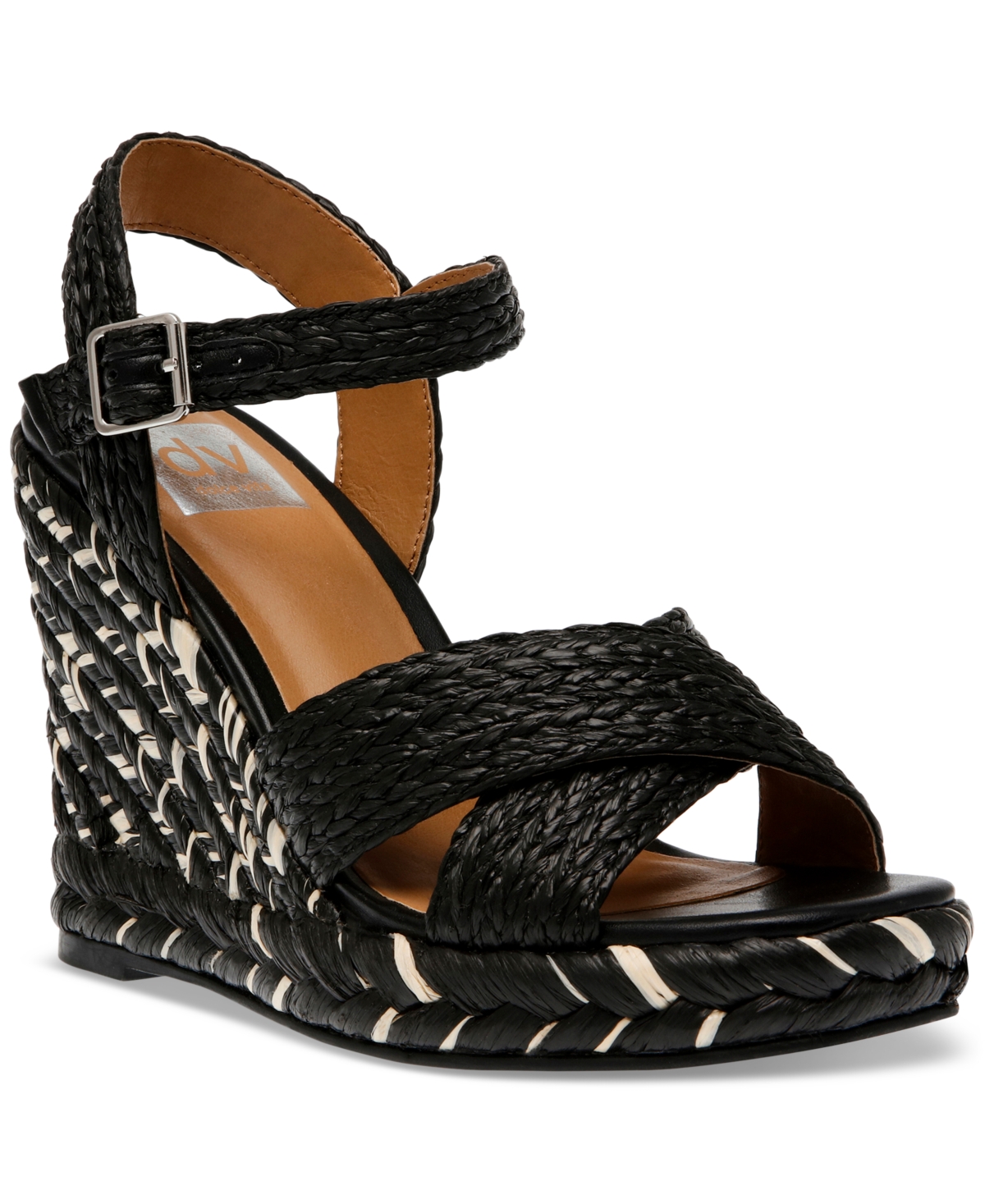 Women's Herd Ankle-Strap Espadrille Wedge Sandals - Black Raffia