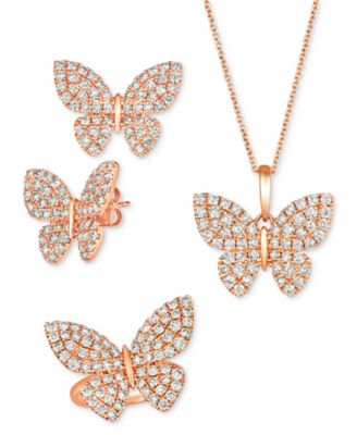 Nude Diamond Butterfly Ring Earrings Pendant Collection In 14k Rose Gold