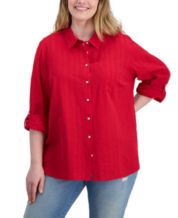 Plus size red button cheap down shirt