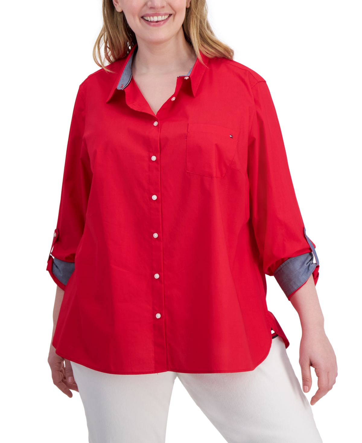 Tommy Hilfiger Plus Size Cotton Roll-Tab Shirt