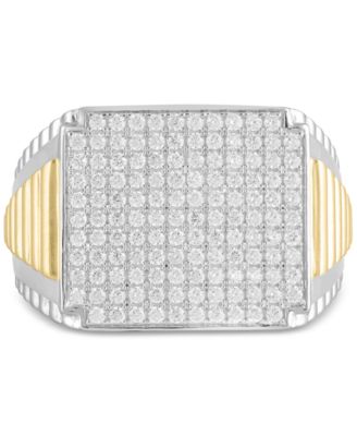 Macy's - Men's Diamond Pav&eacute; Cluster Ring (1 ct. t.w.) in Sterling Silver & 14k Gold-Plate