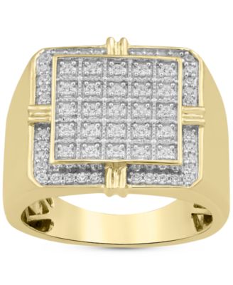 Macy's - Men's Diamond Square Cluster Ring (1/2 ct. t.w.) in Sterling Silver & 14k Gold-Plate