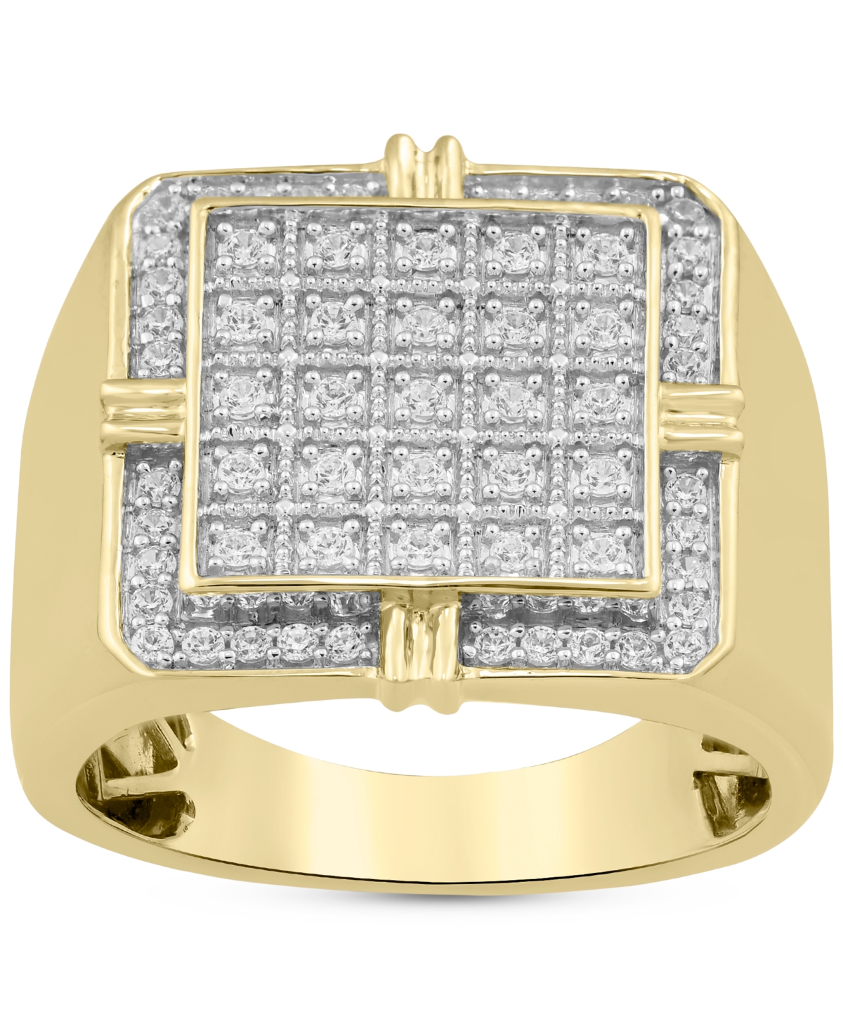 Macy's Men's Diamond Square Cluster Ring (1/2 Ct. T.w.) In Sterling Silver & 14k Gold-plate In Gold Over Silver