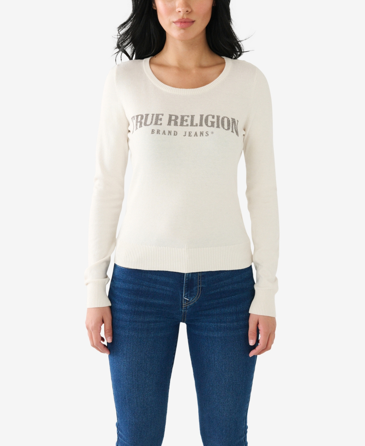True Religion Women's Crystal Horseshoe Fitted Sweater In Winter White