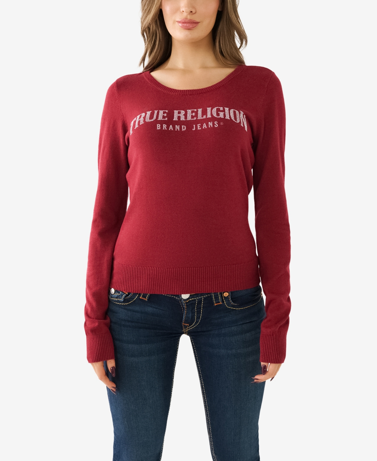 Women's Crystal Horseshoe Fitted Sweater - Cabernet