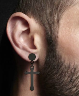 2-Pc. Set Men's Cross Chain Drop Earrings in Stainless Steel & Black Ion-Plated Stainless Steel
