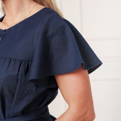 Women's Bell Sleeve Linen Keyhole Dress