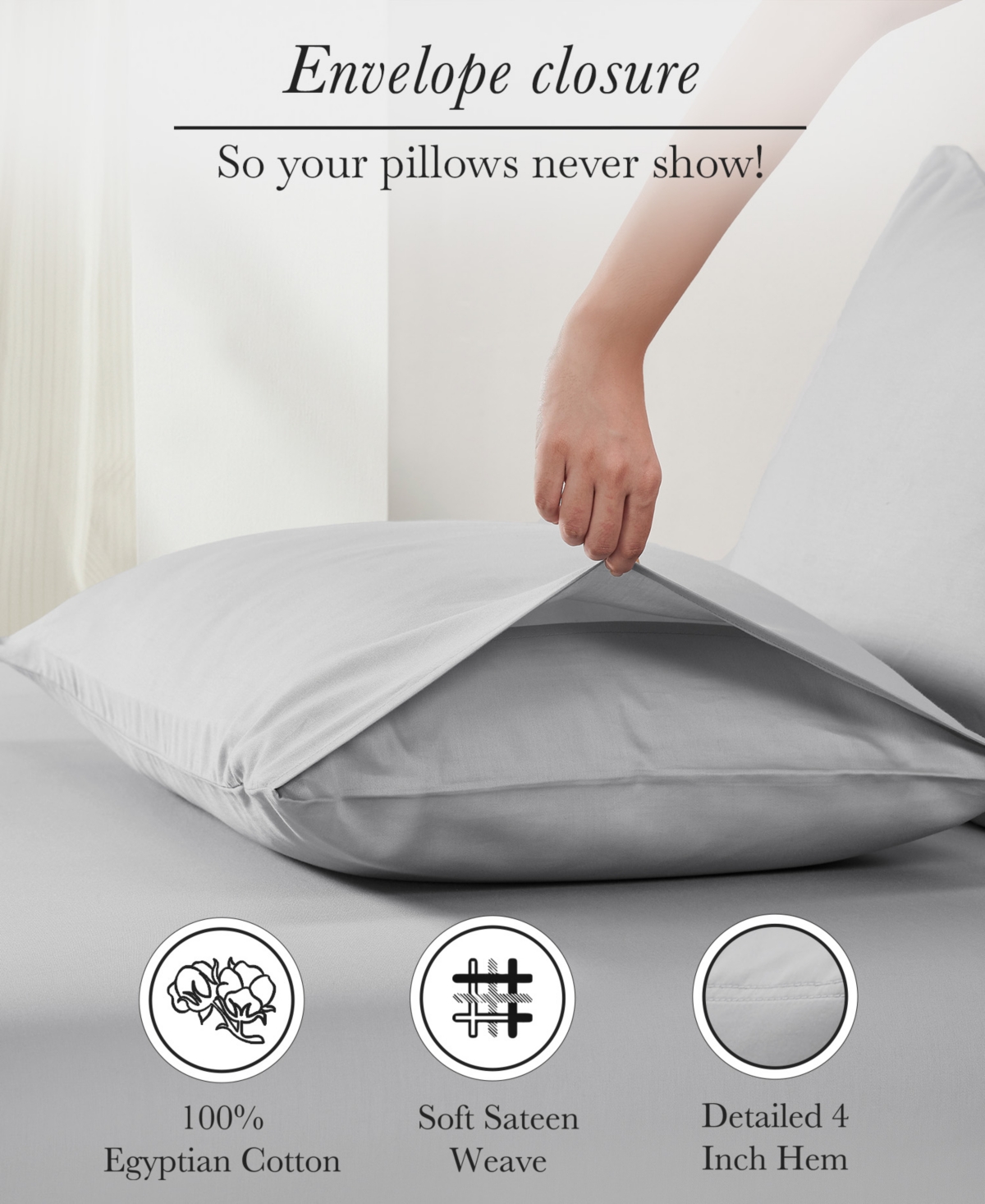 Certified Luxury 100% Egyptian Cotton Pillow Cases Size Set of 2, Sateen Weave, Soft, Breathable & Cooling Pillow Cases Set of 2 for Standard /