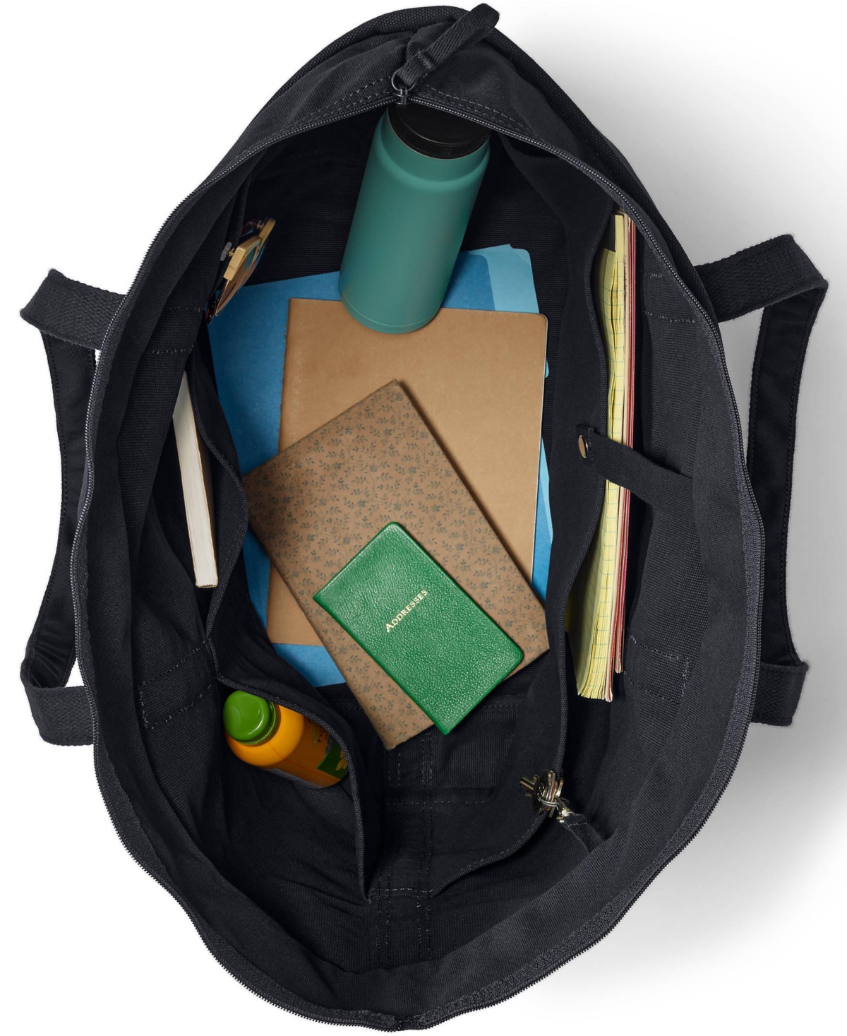 Lands' End Large Solid Color 5 Pocket Zip Top Long Handle Canvas Tote Bag