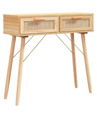 Console Table Brown 31.5"x11.8"x29.5" Solid Wood Pine Natural Rattan