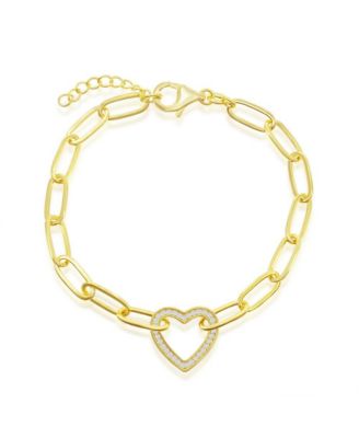 Sterling or Plated Over Sterling CZ Heart Paperclip Bracelet