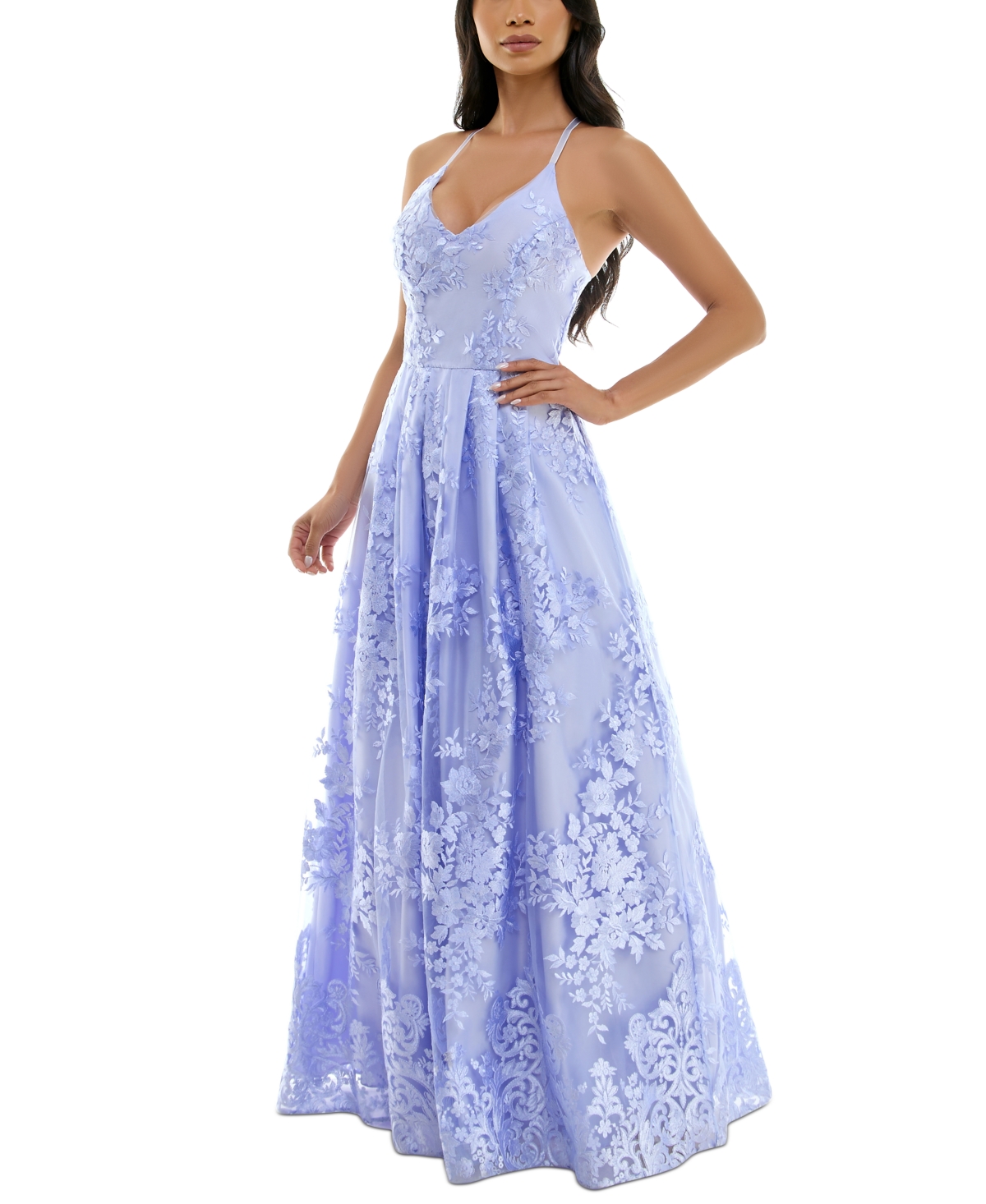 Bcx Juniors' Floral Embroidered Gown, Created for Macy's