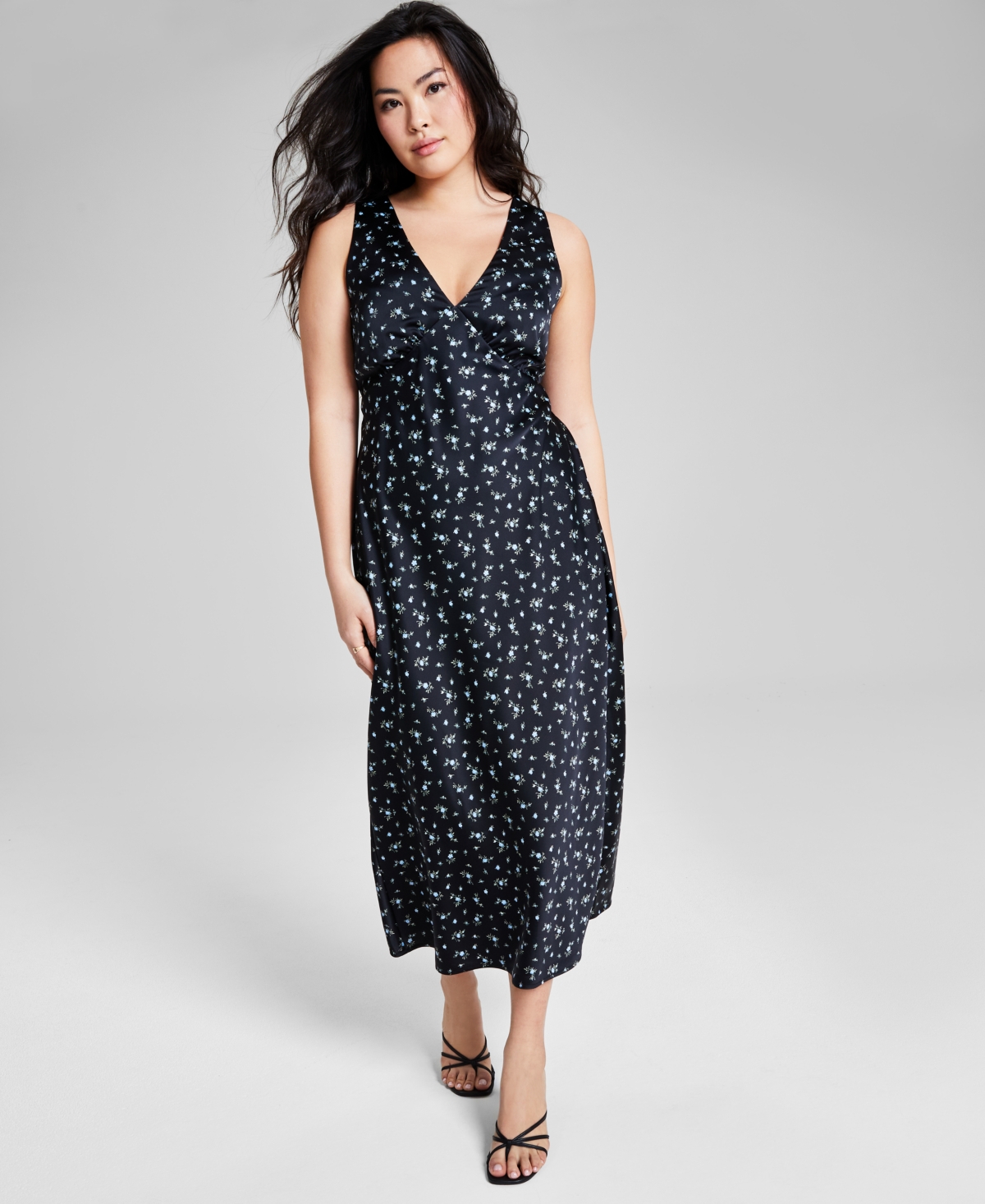 Shop And Now This Women's Satin Sleeveless Maxi Dress, Created For Macy's In Black Floral
