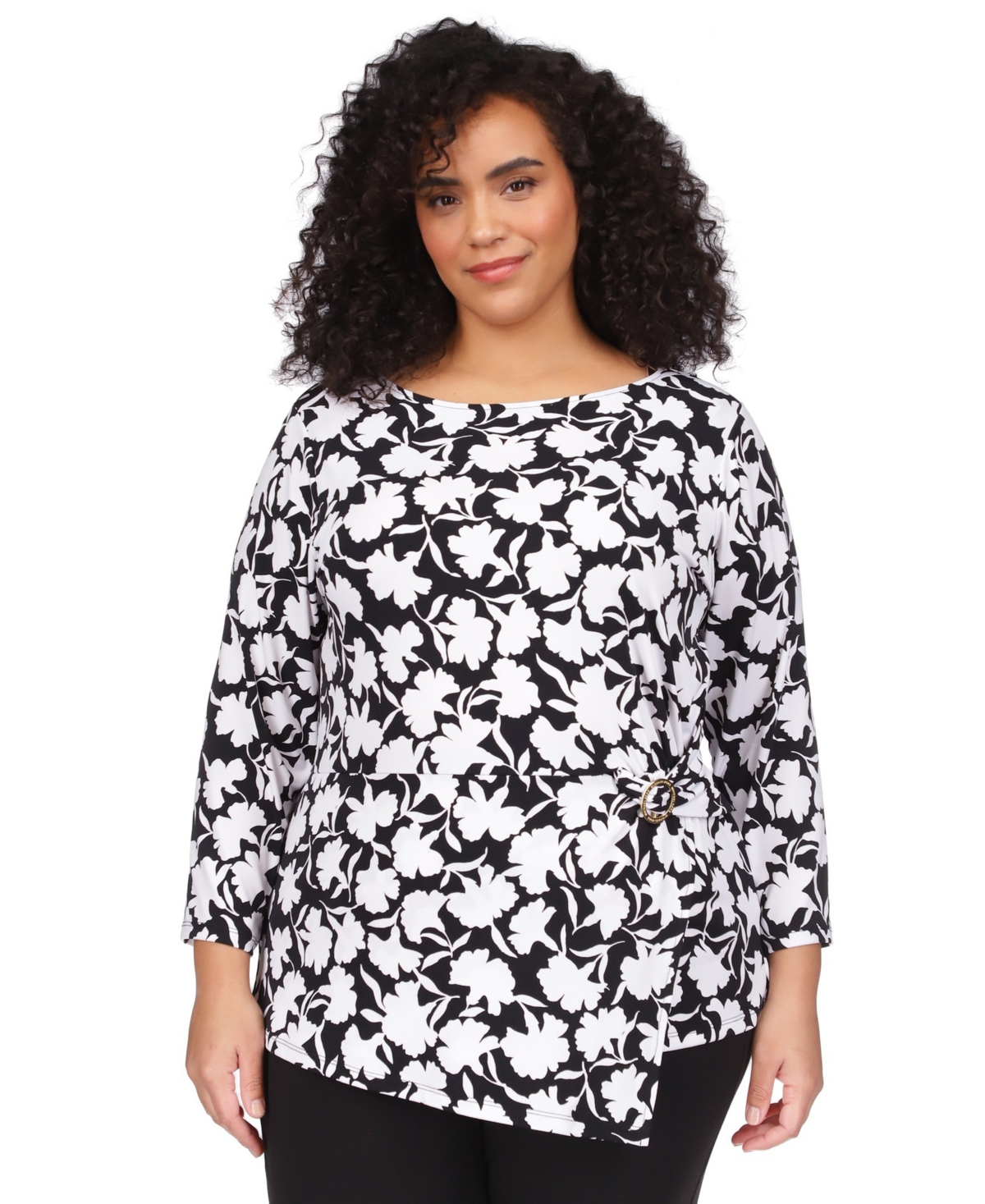 Michael Kors Michael  Plus Size Printed Jersey Long-sleeve Top In Black,white