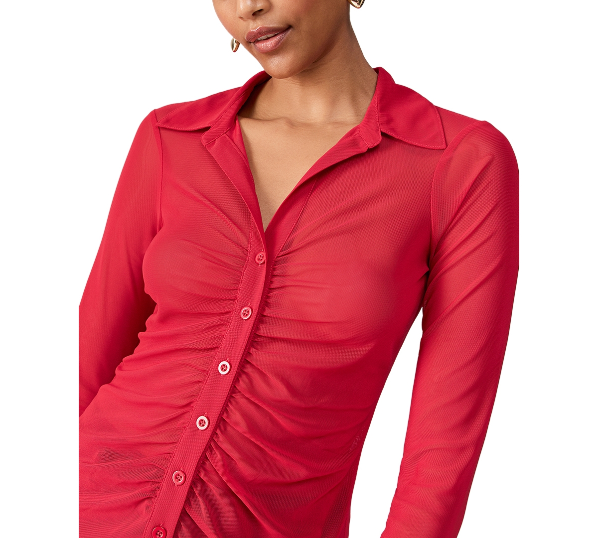 Shop Sanctuary Women's Sweetener Ruched Mesh Blouse In Roccoco