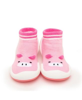 Infant Girl First Walk Sock Shoes Piglet Pink