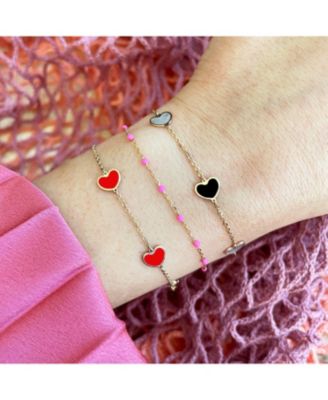 Coral Heart Station Bracelet 14K Gold