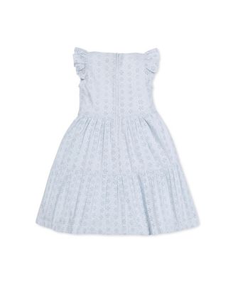 Little Girls Flutter Sleeve Tiered Eyelet Dress